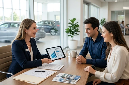 Happy borrower receiving car keys